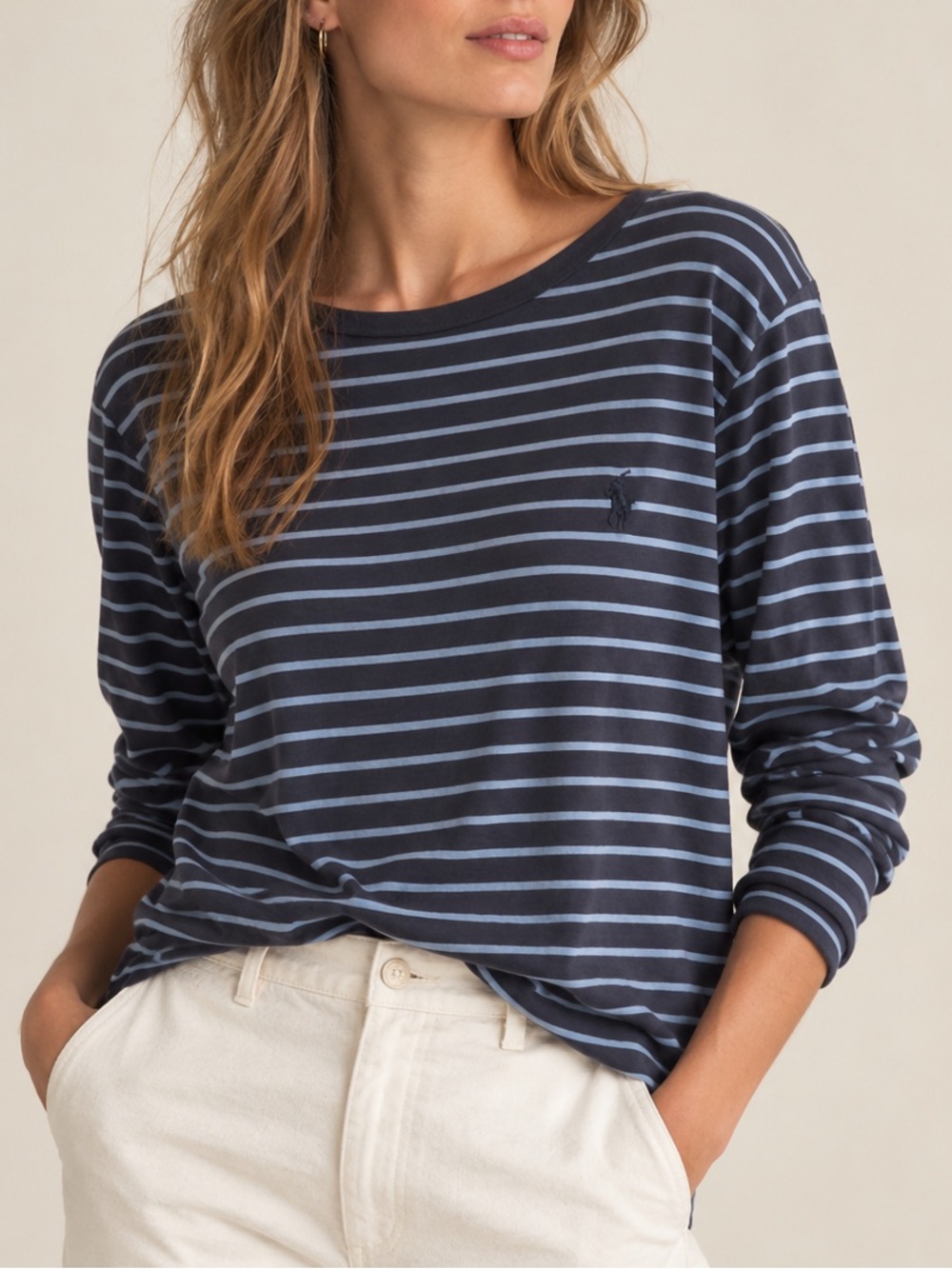 Ralph Lauren Sport Striped Long Sleeve Shirt Navy Blue Size L